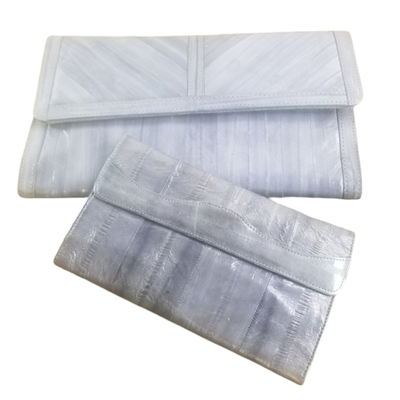 Vtg 70s gray eel skin clutch and matching wallet made in Korea - Picture 1 of 9